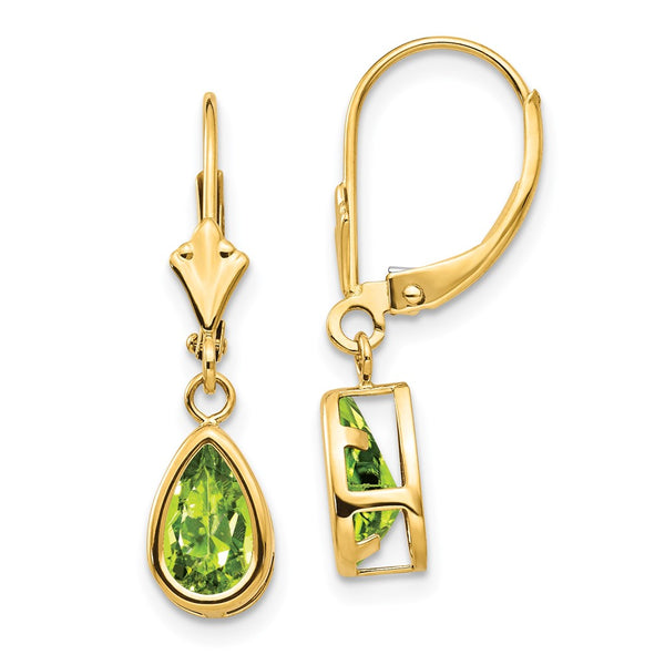 14K Gold 8x5mm Pear-Shaped Peridot Earrings