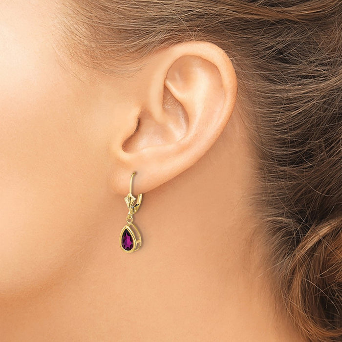 Buy Stylish 14K Gold Pear-Shaped Rhodolite Garnet Earrings, 8x5mm Design-3