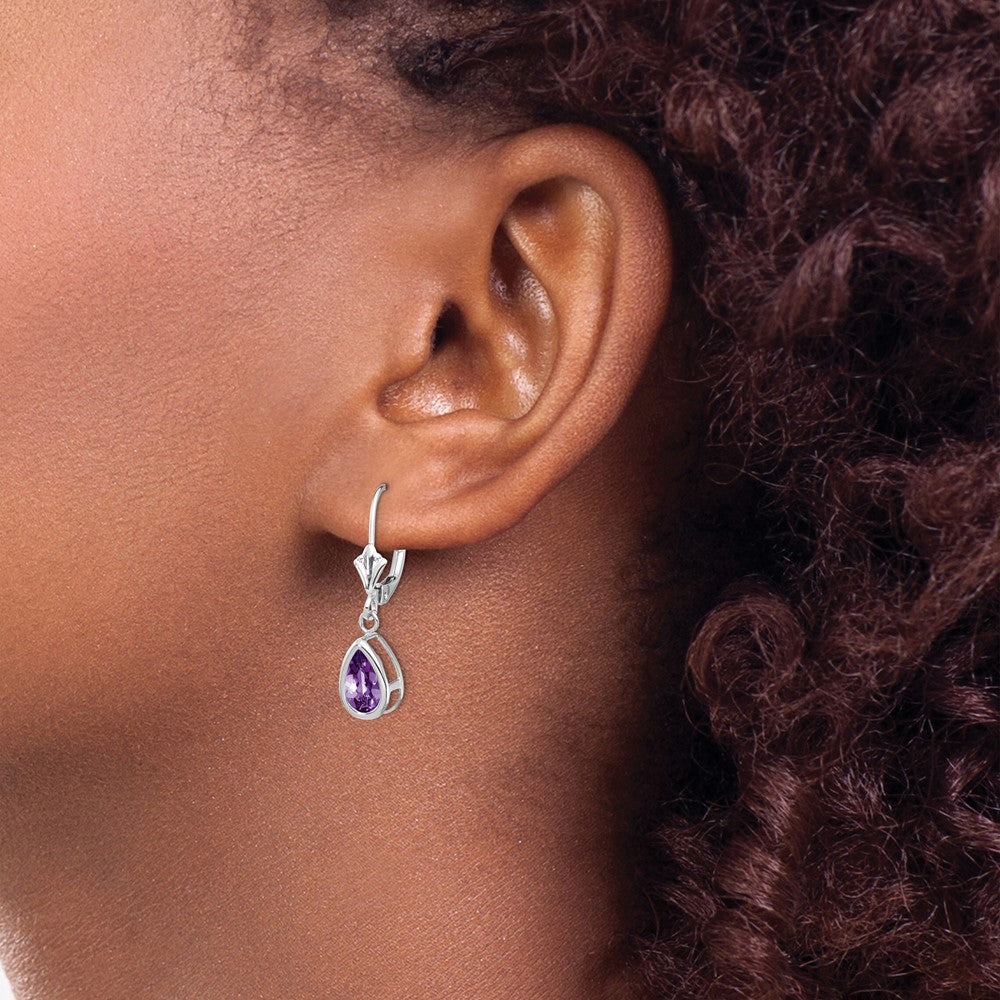 High-Quality 14K White Gold Leverback Earrings with 8x5mm Amethyst - Stylish Value