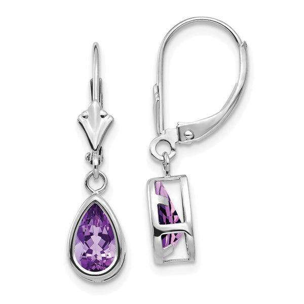 14K White Gold Leverback Earrings with 8x5mm Amethyst