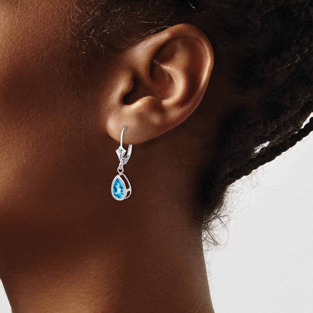 High-Quality 14K White Gold Leverback Earrings with 8x5mm Blue Topaz - Stylish Value