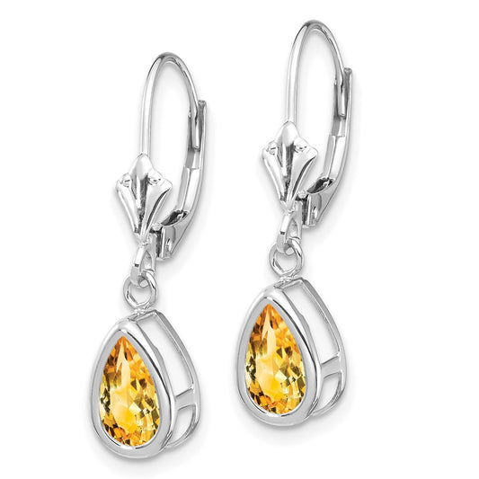 High-Quality 14K White Gold Leverback Earrings with 8x5mm Citrine - Stylish Value