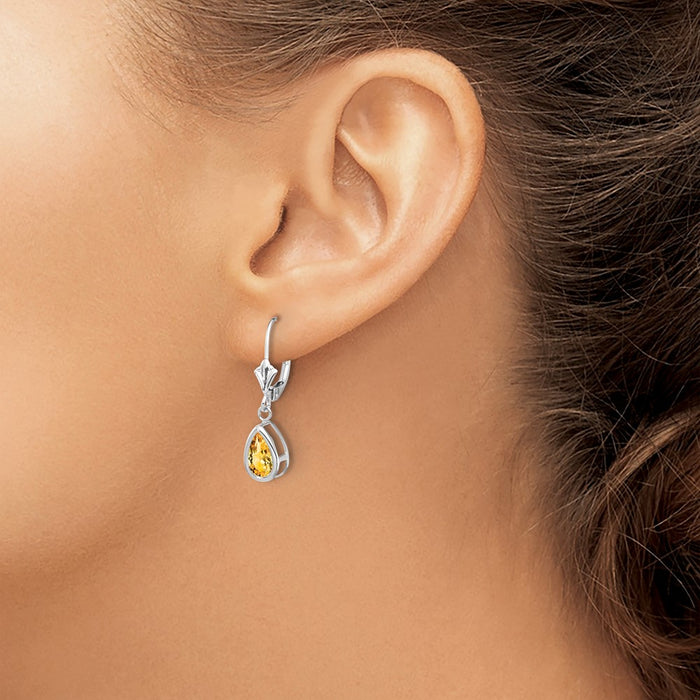 High-Quality 14K White Gold Leverback Earrings with 8x5mm Citrine - Stylish Value-3