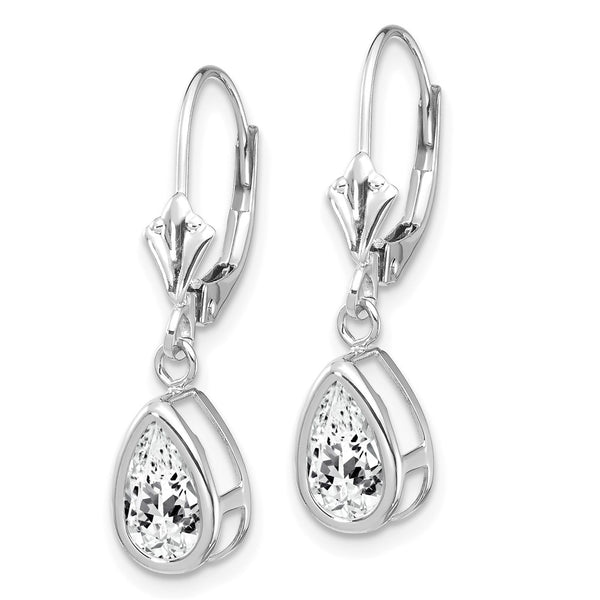 14K White Gold Leverback Earrings with 8x5mm CZ