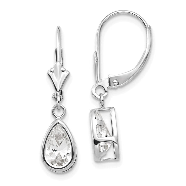 14K White Gold Leverback Earrings with 8x5mm CZ