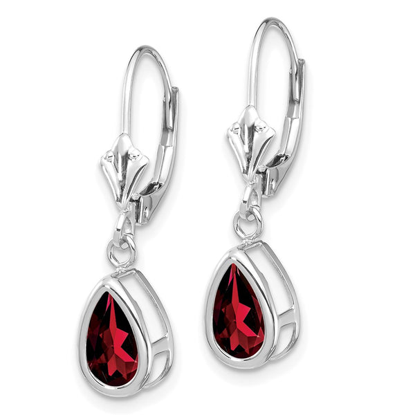 14K White Gold Leverback Earrings with 8x5mm Garnet