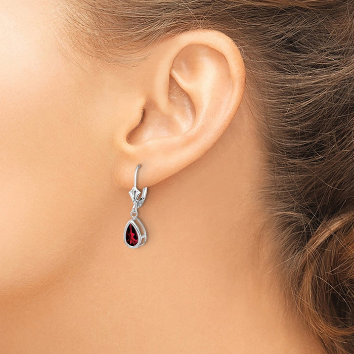 Buy Stylish 14K White Gold Leverback Earrings with 8x5mm Garnet - Luxury Value!-3