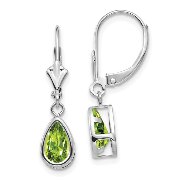 14K White Gold Leverback Earrings with 8x5mm Peridot