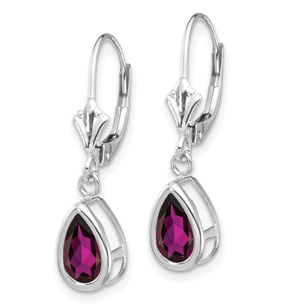 14K White Gold Leverback Earrings with 8x5mm Rhodolite Garnet
