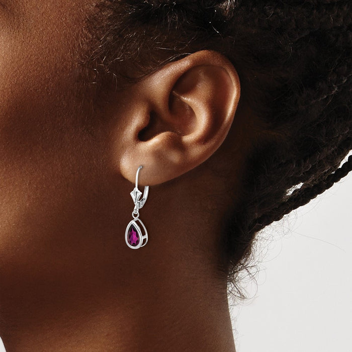 Shop Stylish 14K White Gold Leverback Earrings with 8x5mm Rhodolite Garnet-3