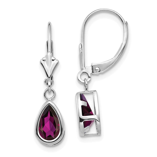 14K White Gold Leverback Earrings with 8x5mm Rhodolite Garnet
