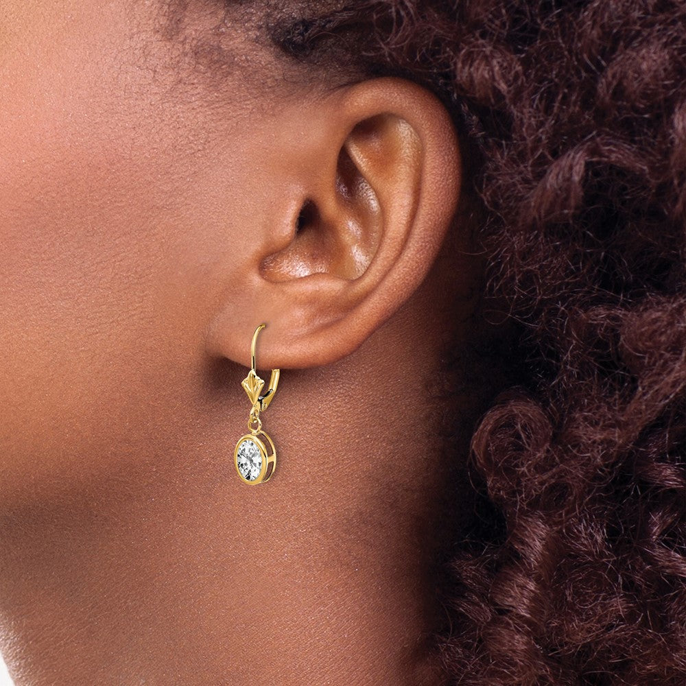 Exclusive 14K Gold Leverback Earrings with 7x5mm Cubic Zirconia - Stylish Value!