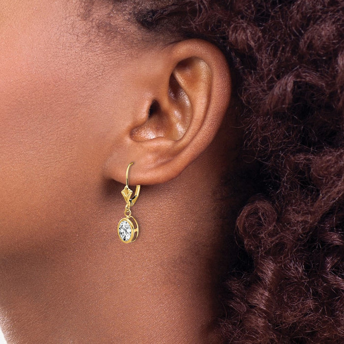 Exclusive 14K Gold Leverback Earrings with 7x5mm Cubic Zirconia - Stylish Value!-3