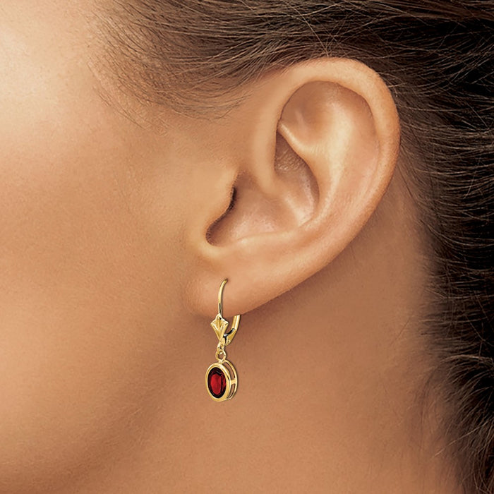 Buy Stylish 14K Gold 7x5mm Oval Garnet Leverback Earrings - Luxury Value-3