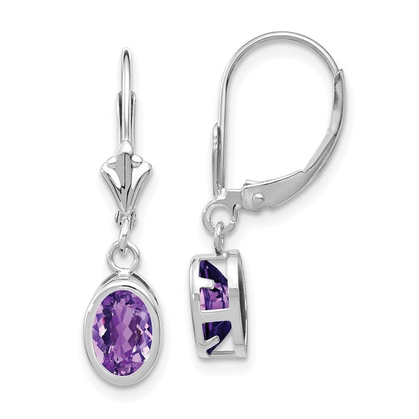 14K White Gold Oval Amethyst Earrings - 7x5mm - Style GR1-1015259