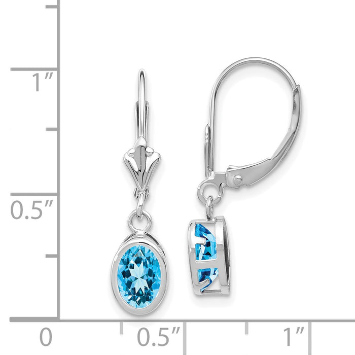 Shop Stylish 14K White Gold Oval Blue Topaz Earrings - 7x5mm, Luxury Value!-4