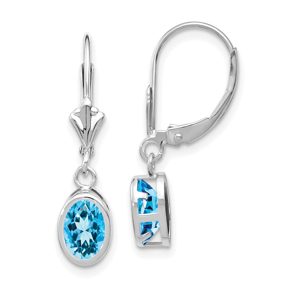 Shop Stylish 14K White Gold Oval Blue Topaz Earrings - 7x5mm, Luxury Value!