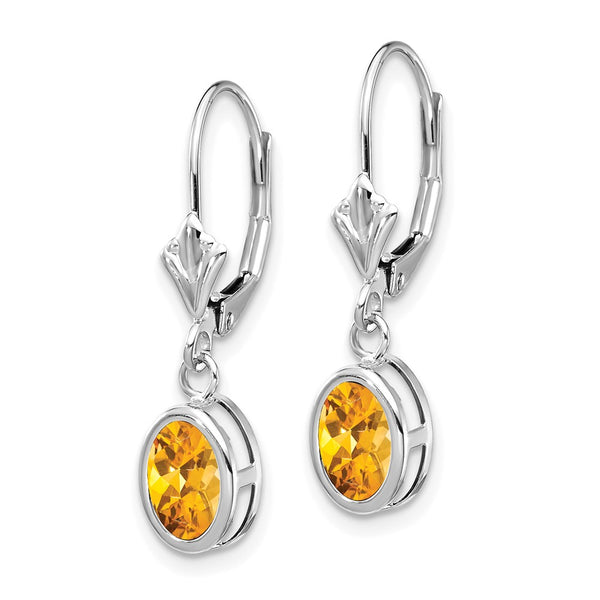 14K Gold Oval Citrine Leverback Earrings