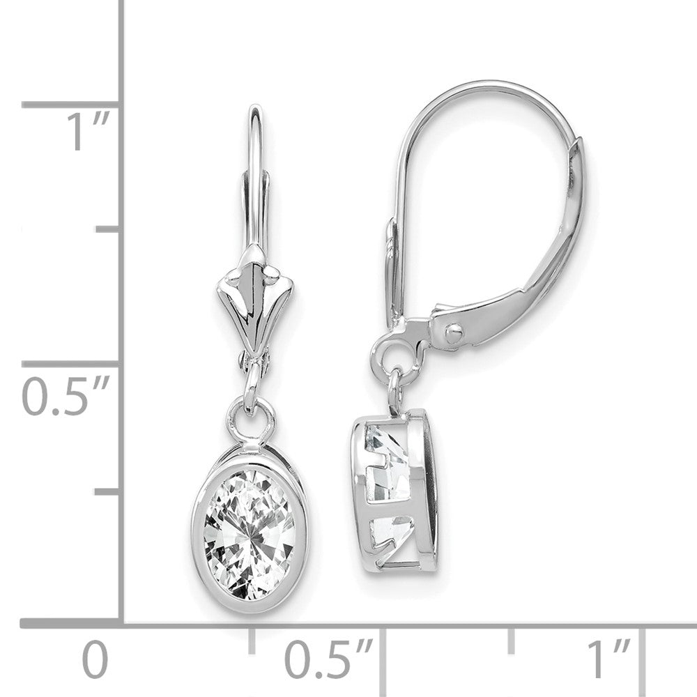 Shop Exclusive 14K White Gold Oval Leverback Earrings with 7x5mm CZ - Stylish Value!