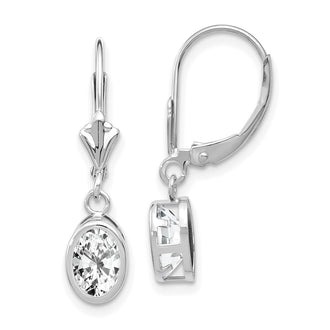 Shop Exclusive 14K White Gold Oval Leverback Earrings with 7x5mm CZ - Stylish Value!
