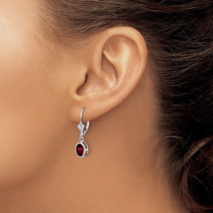Shop Designer 14K White Gold Oval Garnet Leverback Earrings - 7x5mm Value-3