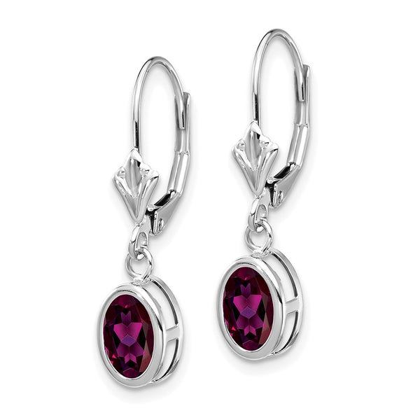 14K White Gold Oval Rhodolite Garnet Earrings