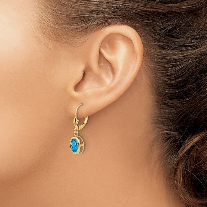 Buy Stylish 14K Gold Leverback Earrings with 8x6mm Blue Topaz-3