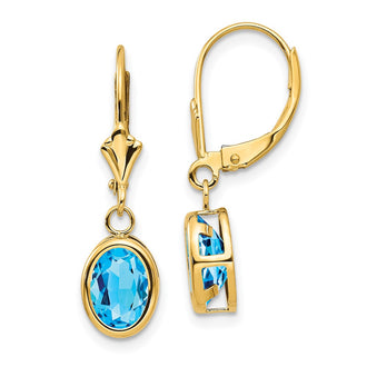 Buy Stylish 14K Gold Leverback Earrings with 8x6mm Blue Topaz