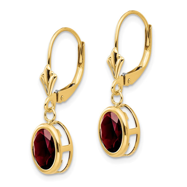 14K Gold 8x6mm Oval Created Ruby Leverback Earrings - Gem