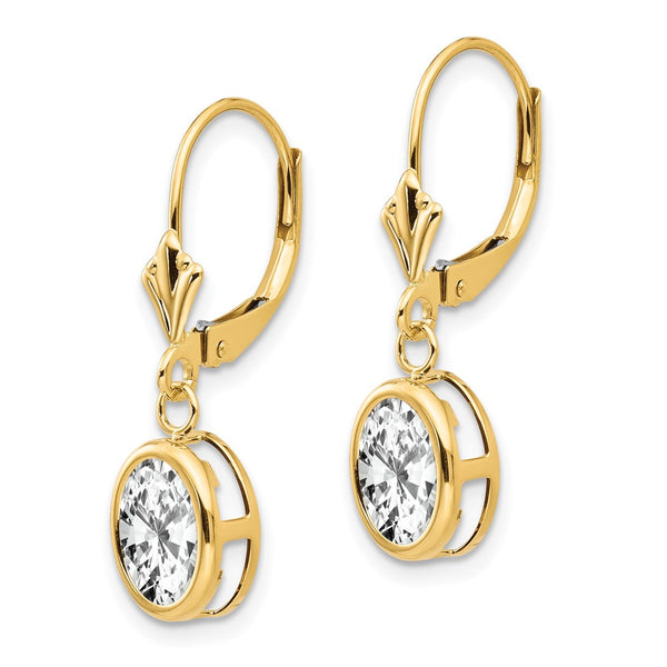 14K Gold 8x6mm Oval Cubic Zirconia Leverback Earrings