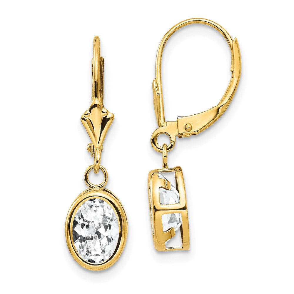 Shop Stylish 14K Gold 8x6mm Oval Cubic Zirconia Leverback Earrings - Luxury Value!