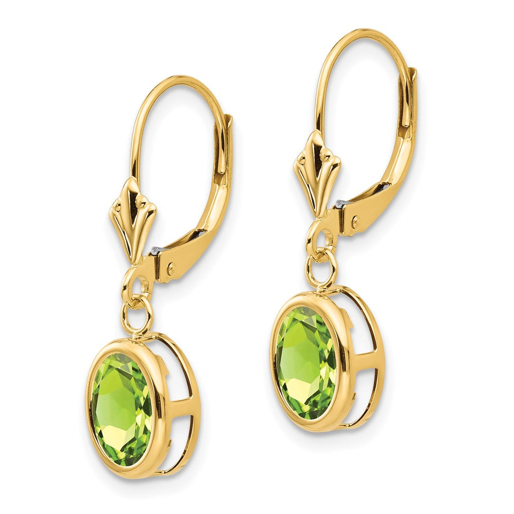 Buy Stylish 14K Gold 8x6mm Oval Peridot Leverback Earrings - Affordable Luxury!