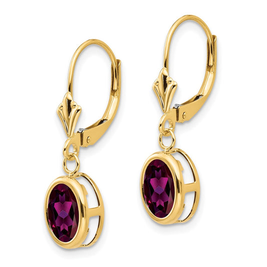 Shop Stylish 14K Gold Leverback Earrings with 8x6mm Oval Rhodolite Garnet