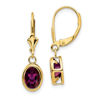 Shop Stylish 14K Gold Leverback Earrings with 8x6mm Oval Rhodolite Garnet