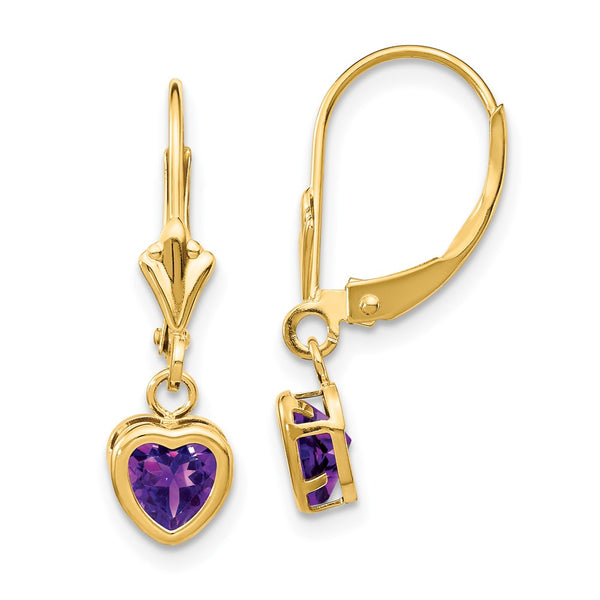 14K Gold 5mm Heart-Shaped Amethyst Earrings - Style GR1-1020500