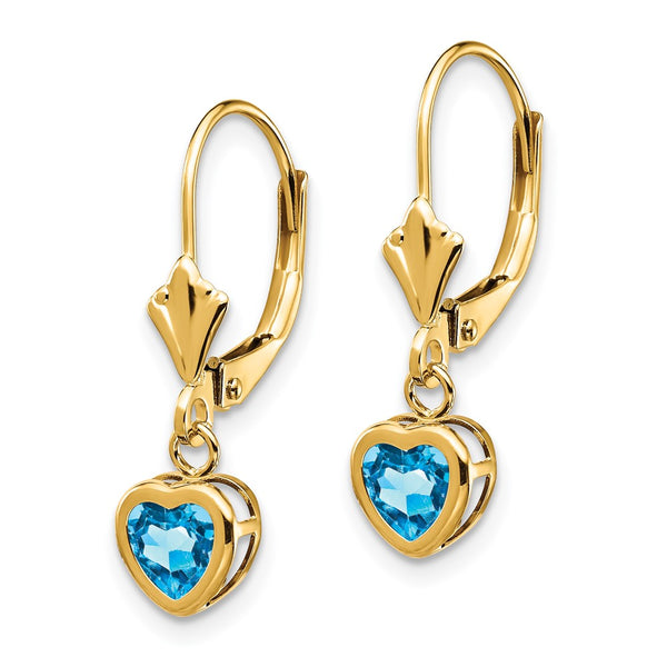 14K Gold 5mm Heart-Shaped Blue Topaz Earrings