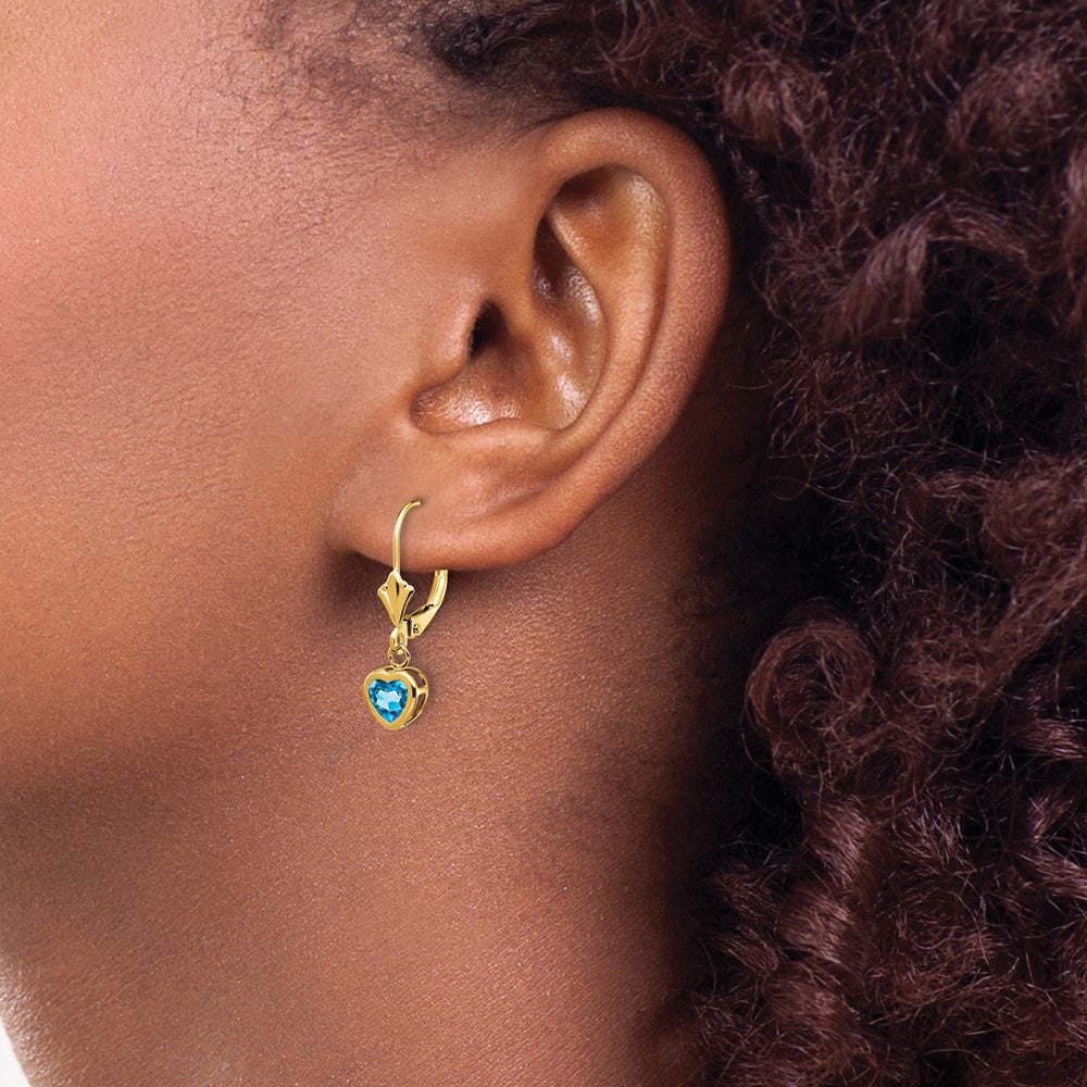 Buy Stylish 14K Gold 5mm Heart-Shaped Blue Topaz Earrings | Luxury Value!