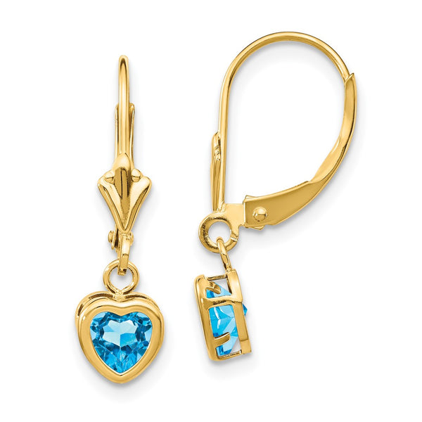 14K Gold 5mm Heart-Shaped Blue Topaz Earrings