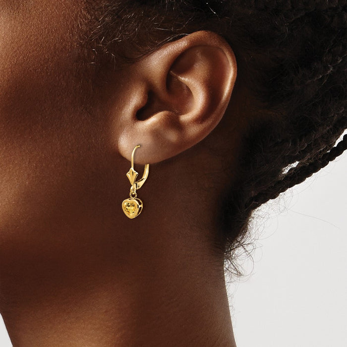 High-Quality 14K Gold 5mm Heart-Shaped Citrine Earrings - Stylish Value!-3