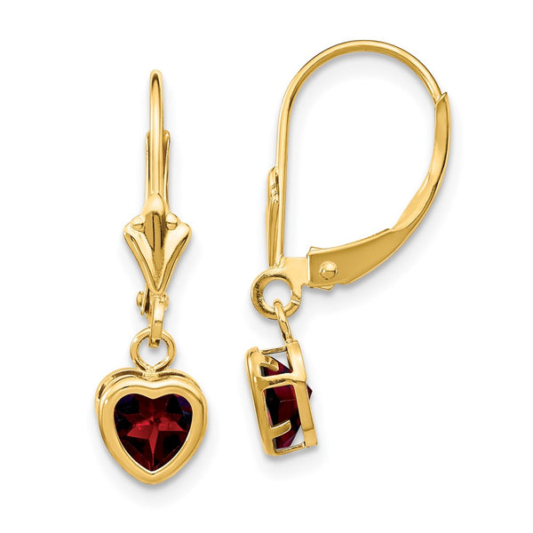 14K Gold Heart-Shaped Garnet Earrings - 5mm - Style GR1-1020512