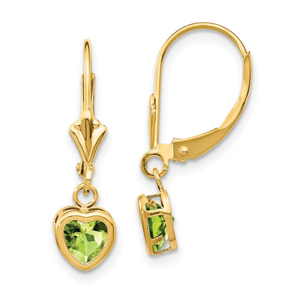 14K Gold 5mm Heart-Shaped Peridot Earrings