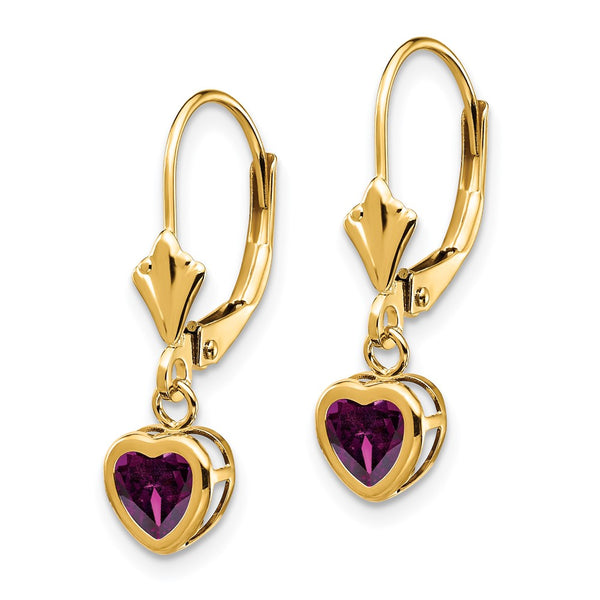 14K Gold 5mm Heart-Shaped Rhodolite Garnet Earrings