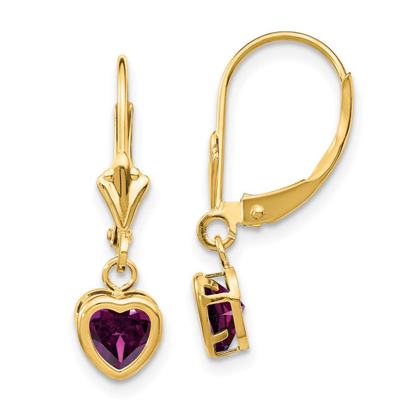 14K Gold 5mm Heart-Shaped Rhodolite Garnet Earrings