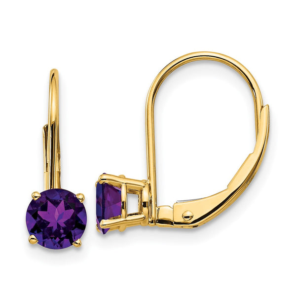 14K Gold 5mm Amethyst Leverback Earrings - Style GR1-1020520