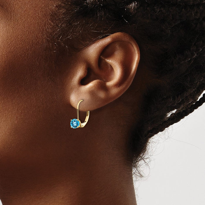 Exclusive 14K Gold 5mm Blue Topaz Leverback Earrings | Stylish & Affordable!-3