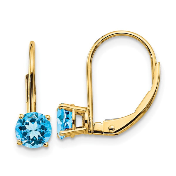 14K Gold 5mm Blue Topaz Leverback Earrings - Style GR1-1020524