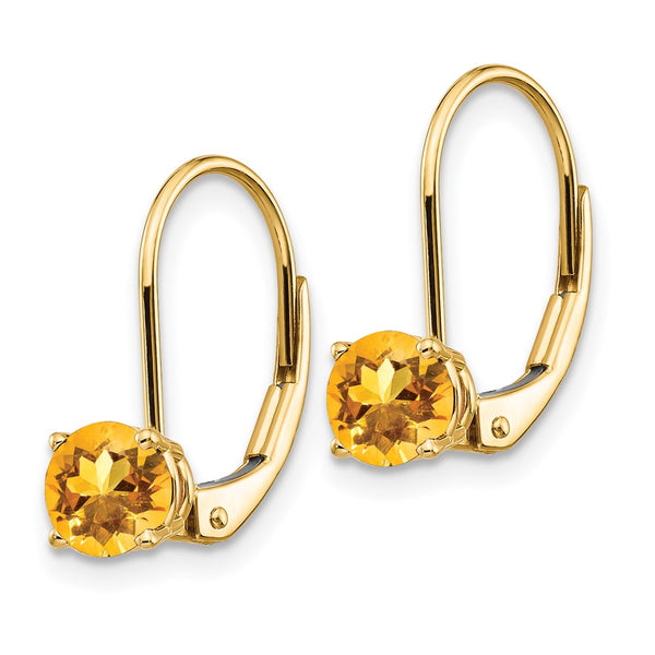 14K Gold 5mm Citrine Leverback Earrings