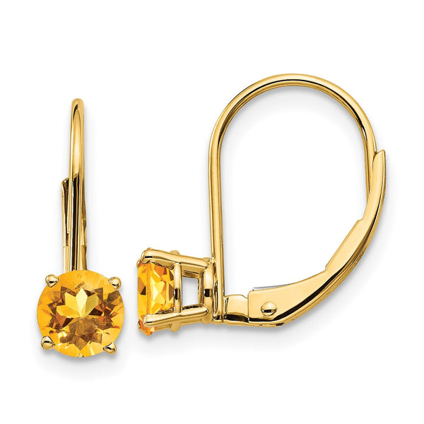 14K Gold 5mm Citrine Leverback Earrings