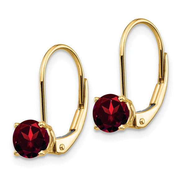 14K Gold 5mm Garnet Leverback Earrings - Gemstone