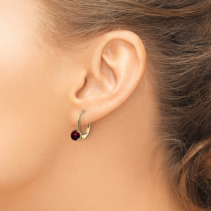 Buy Exclusive 14K Gold 5mm Garnet Leverback Earrings - Stylish Luxury Gemstone-3